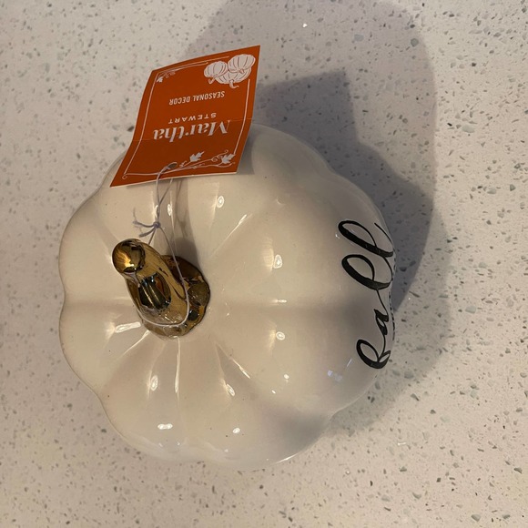 Martha Stewart White "Fall Sweet Fall" with Leaves Ceramic Pumpkin Decor - Picture 2 of 7